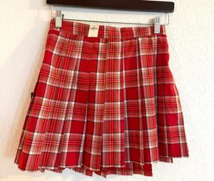 NWT Aerie Womens Skirt Red Plaid Pleated Mini Academia Uniform Size Medium thumbnail 1