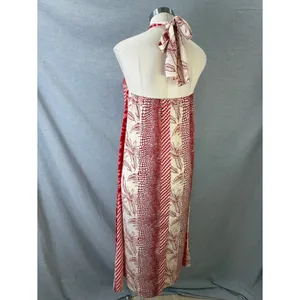NWT Banana Republic Red White Mixed Print Halter Maxi Dress Tie Neck S Resort thumbnail 4