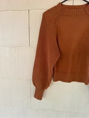 Maeve Mock-Neck Raglan Ribbed Sleeve Pullover Sweater | Rust | Size Small thumbnail 3