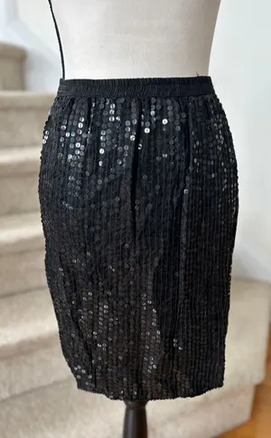 Vintage 90s Black Silk Sequin Straight Mini Skirt Whimsygoth Grunge Fairy thumbnail 1