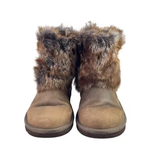 UGG Ellee Kids Brown Faux Fur Leather Buckel Strap Round Toe Ankle Boots Size 5 thumbnail 2