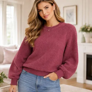 Abercrombie & Fitch Sherpa Womens Top Sz M Cozy Preppy Burgundy Athleisure Soft thumbnail 2