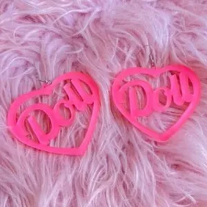 Foxy Glittery Pink “Doll” heart earrings thumbnail 2