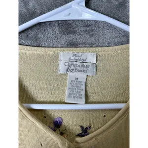 Vintage Cottagecore Yellow Floral Embroidered Cardigan Soft Girl Grandpa Core MD thumbnail 6