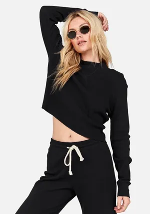 MATE the Label Organic Thermal Boxy Crop top in jet black size small thumbnail 1