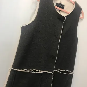 Sanctuary Sherpa Lined Vest Faux Suede Long Grey Pocket Snap Button small thumbnail 4