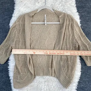 Beige Cream Knit Open Front Quarter Sleeve Bolero Shrug Cardigan Cottagecore thumbnail 7