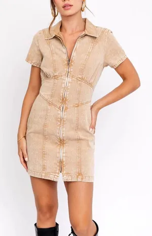 Tan mini dress thumbnail 1