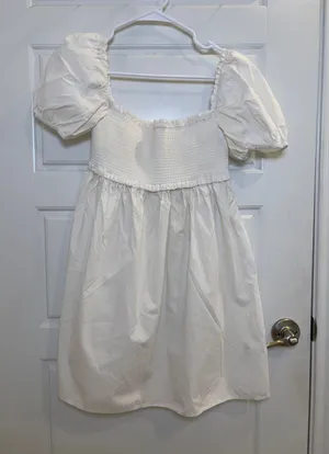 Sunday Best White Smocked Puff Sleeve Mini Dress Size S thumbnail 1