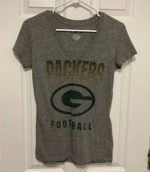 *NFL Team Apparel Green Bay Packers Women's Gray Speckled Short Sleeve Shirt #J thumbnail 1