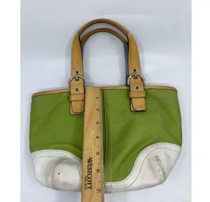 COACH Small Handbag Green White Tote Bag thumbnail 3