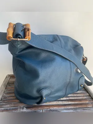 Stone Mountain Osprey blue leather bucket bag shoulder bag bamboo buckles Fall thumbnail 2