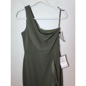 XSCAPE One Shoulder Asymmetric Hem Gown STYLE: 4840X Olive Green Sz 12 NWT $239 thumbnail 12