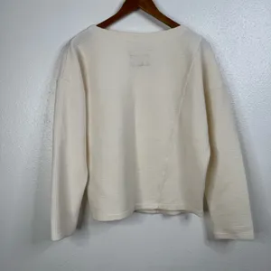 Maeve by Anthropologie‎ Cream Long Sleeve Textured Top Size Small thumbnail 2