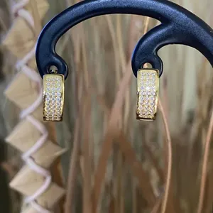 Micro Pave 14K CZ Sterling Silver Gold Hoop Earrings thumbnail 6
