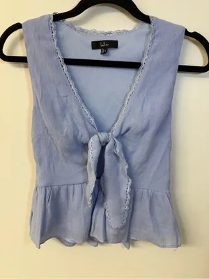 Lulus Light Blue Tie-Front Peplum Top Size Small thumbnail 1