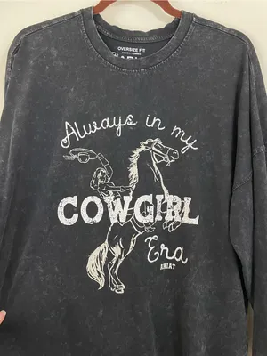 Ariat Black Mineral‎ Washed Cowgirl Era Long Sleeve Oversized Tee Shirt Size M thumbnail 6