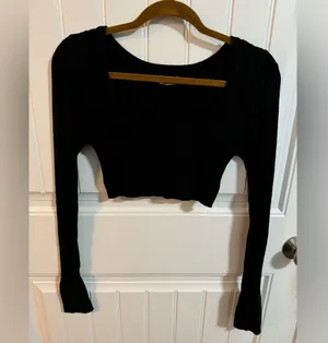 Intimately Free People Ribbed Black Long Sleeve Crop Top thumbnail 2
