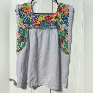 J Marie Floral Embroidered purple and white seersucker sleeveless top size small thumbnail 4