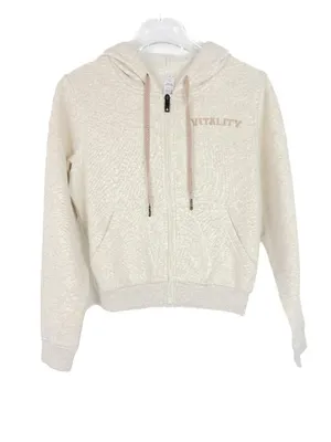 Vitality Cozy Zip Sweatshirt Oat Marl Varsity Hoodie Size 2XS XXS $96 EUC thumbnail 2