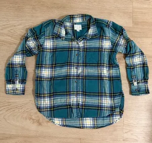 American Eagle Outfitters Teal Plaid Button-Down Flannel thumbnail 1