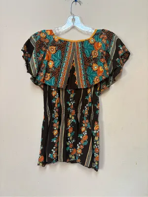 Vintage Handmade 70s Boho Floral Cape Sleeve Smocked Tunic Top thumbnail 2