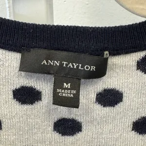 Ann Taylor Navy White Polka Dot Zip Front Cardigan Sweater Cashmere Blend Medium thumbnail 7