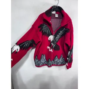 Yarina Womens Medium Red Wool Eagle American Full Zip Fleece Jacket Southwestern thumbnail 5