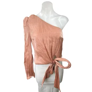 REVOLVE x Lovers + Friends Kendall Rose Metallic One Shoulder Tie Blouse Top S thumbnail 2