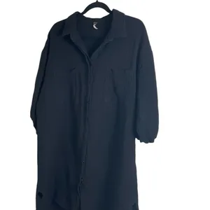 Young Fabulous & Broke Black Cotton Gauze Shirt Dress Large Cuffed Sleeve thumbnail 2