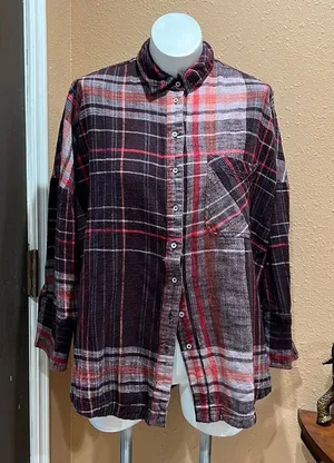 Free people plaid button up flannel thumbnail 1