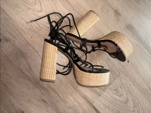 TOP Moda Black Lace-Up Woven Block Heel Sandals size 8.5 thumbnail 10