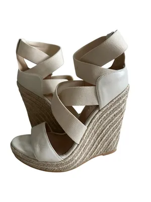 JEAN MICHEL CAZABAT Cream Leather Espadrille Wedges Sandals Size 37 thumbnail 4