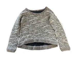 Free People Textured Striped Knit Sweater Light Grey Cream Boho Casual Size M‎ thumbnail 1