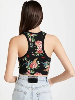 Alice + Olivia Women's Melva Black Floral Print Racerback Crop Tank Top Stretch thumbnail 10