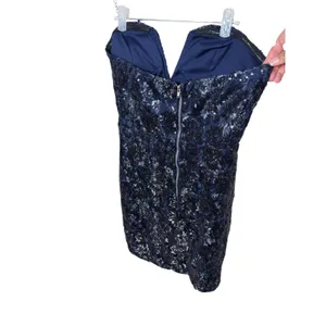 Sequin Hearts Navy Blue Strapless Deep V-Neck Sequin Bodycon Mini Dress‎ Size 9 thumbnail 4