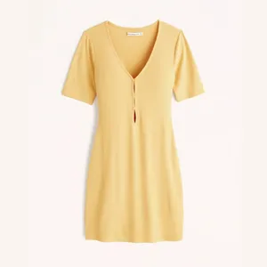 Abercrombie | NWT Triple‎ Keyhole Knit Mini Dress in Yellow Size Large thumbnail 3