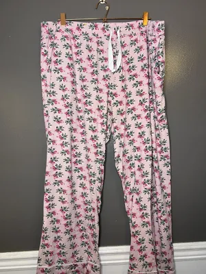 Vera Bradley Pajama Set Womens 2XL Pink Floral Jersey Button Front Lounge Pants thumbnail 9
