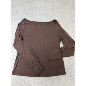 Wild Fable Brown Ribbed Long Sleeve Boat Neck Top‎ XXL Womens Chocolate Tee thumbnail 2