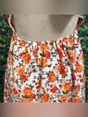 Boutique Floral Garden Party Midi Dress Tie Back Ruffle Hem Cotton Size Medium thumbnail 10