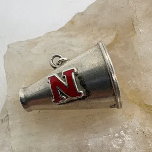 Vintage Sterling Silver Nebraska Megaphone Charm Red Enamel‎ N Husker Cheer 5.8g thumbnail 2