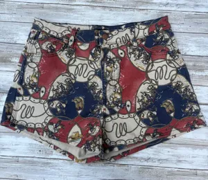 Wrangler Rodeo Print Denim Shorts 32 Red Blue High Rise Western Cowgirl Festival thumbnail 1