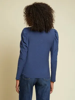 Nation LTD Tamira Elizabethan Tee Ocean Blue Ruffle Pima Cotton Top Medium thumbnail 3