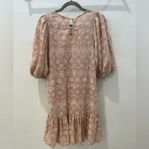 BLU PEPPER Soft Pink Embroidered Eyelet Mini Dress Small Coquette Cottagecore thumbnail 12