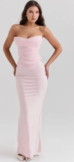 NWOT HOUSE OF CB 'Giuliana' Ballerina Pink Satin Maxi Skirt Sz L thumbnail 1