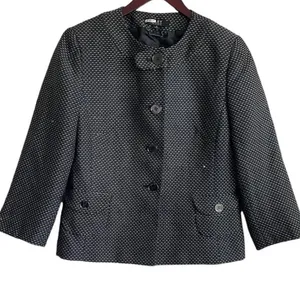 Alex Marie Women Classic Professional Blazer 8 Black White Textured Button Front thumbnail 1