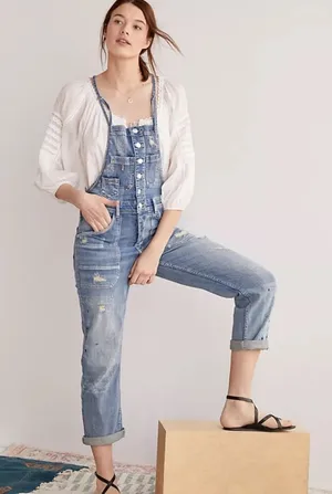 Anthropologie Pilcro Denim Overalls Medium Wash Distressed Button‎ Front Size 27 thumbnail 1