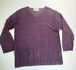 DKNY Petite V Neck Knit Sweater Purple Rayon Blend Women's‎ Size M/L thumbnail 1