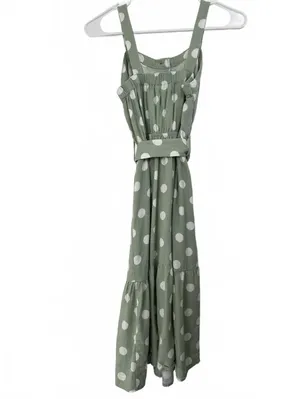 Monteau Linen Blend Polka Dot Midi Dress with Belt Green Size Small thumbnail 5