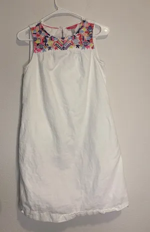 Joules White Sleeveless Dress with Multicolor Embroidered Yoke linen/cotton thumbnail 1